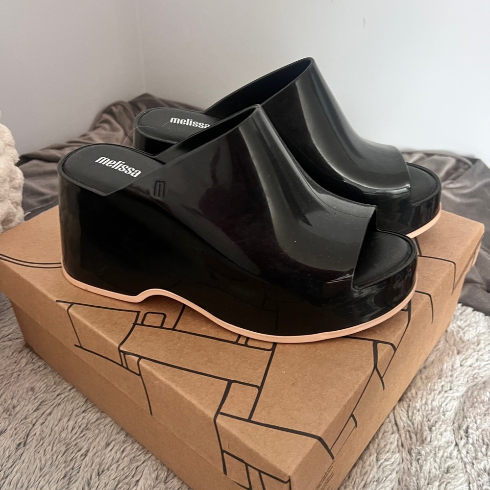 Melissa Women's Black and Pink Platform Mules
